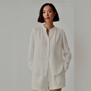 Gap White 100% cotton Button-Up Shirt and Drawstring Shorts Set-white